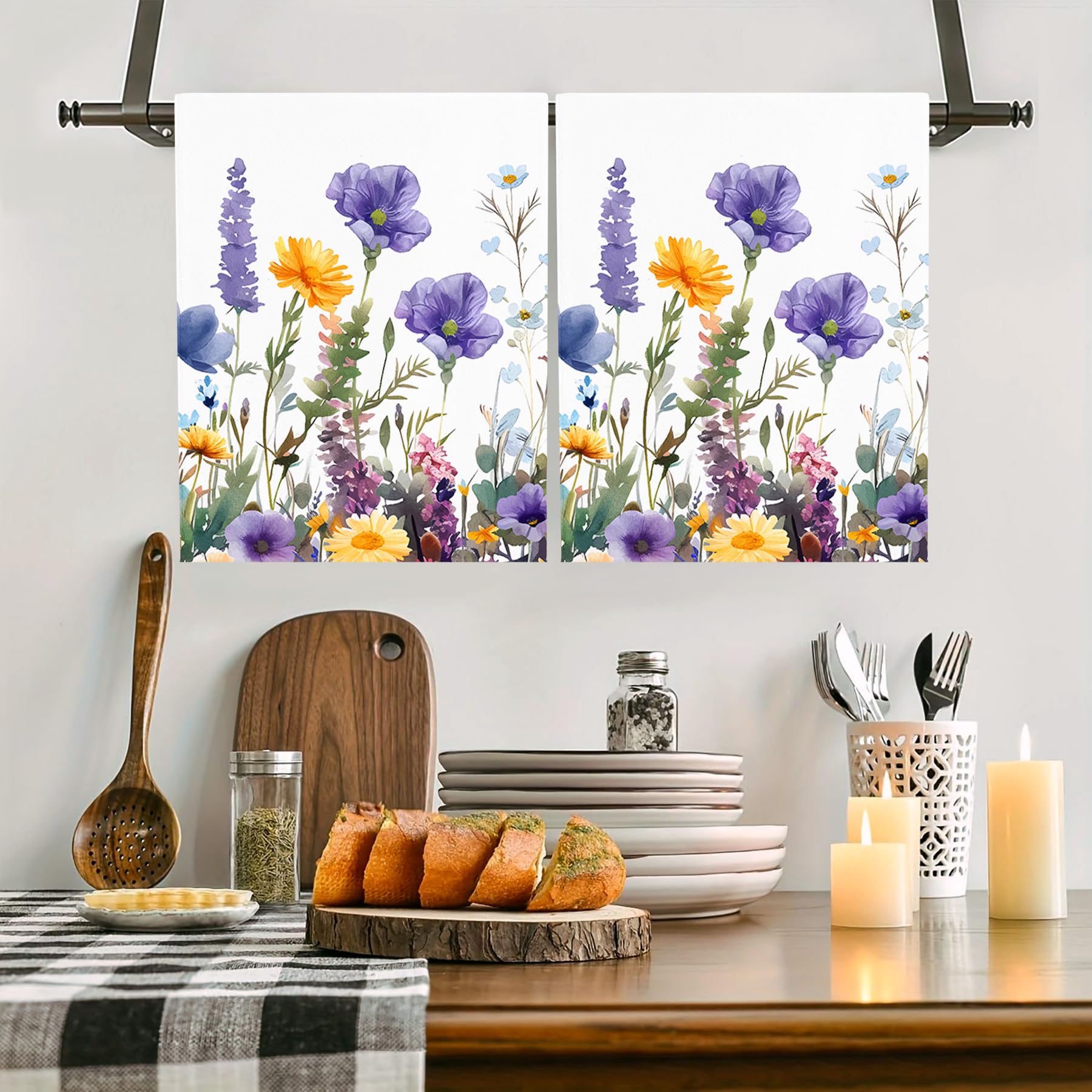 Floral Kitchen Towels Set of 2 - Absorbent & Quick Dry Microfiber Dish Towels (18
