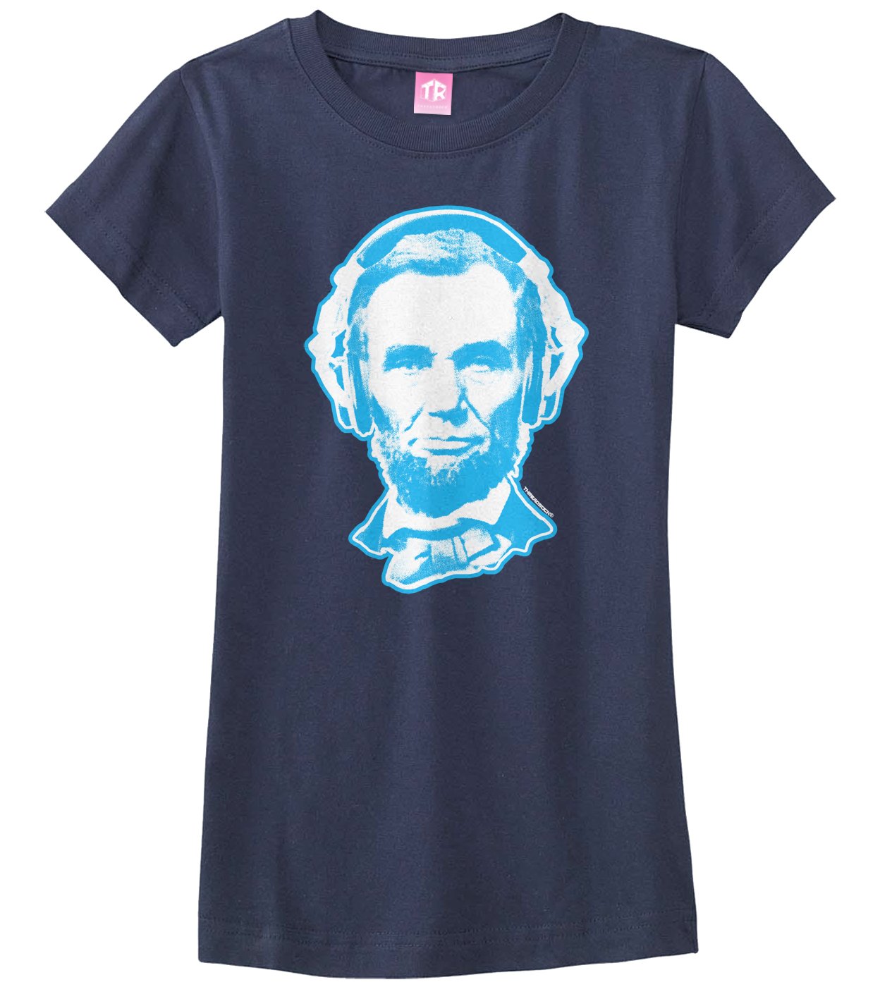 Threadrock Big Girls' Abraham Lincoln Headphones Graphic Fitted T-Shirt - Vintage Style Music Lover Tee for School, Concerts & Casual Wear