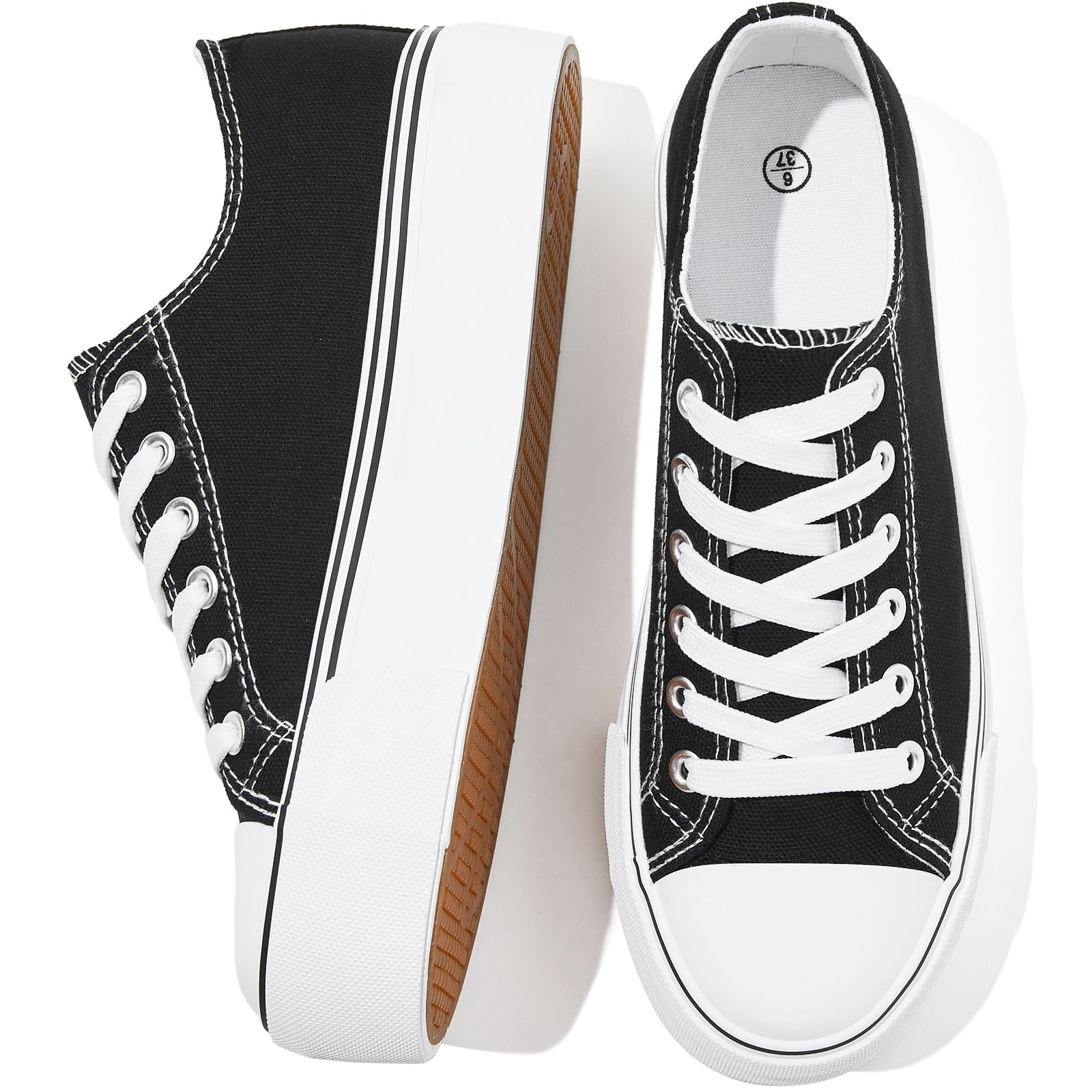 SERNIAL Women's White Platform Sneakers - Low Top Canvas Shoes for Women | Casual Walking, Street Fashion & Everyday Wear