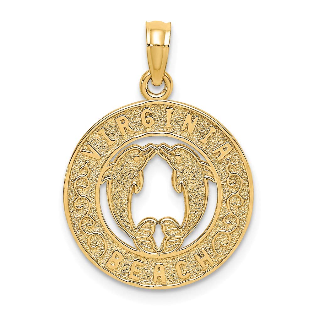 14K Yellow Gold Virginia Beach Dolphins Pendant Necklace - Elegant Dolphin Jewelry for Women, Perfect Gift for Beach Lovers & Ocean Enthusiasts