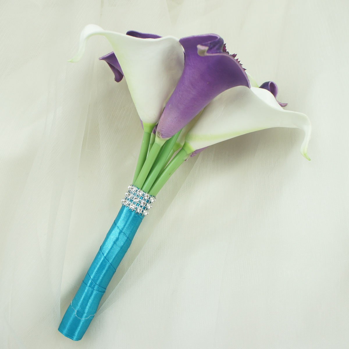 Purple Calla Lilies with Crystals - Wedding Flower Girl Bouquet