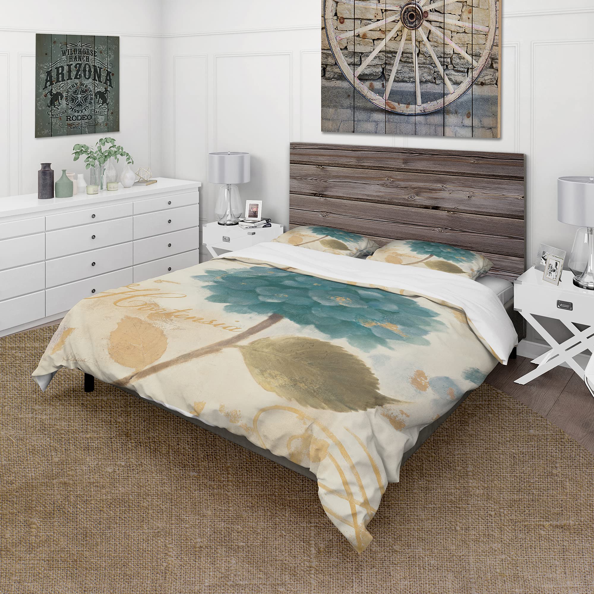 DesignQ Blue Cottage Hydrangea Duvet Cover Set - Twin Size Farmhouse Floral Bedding (3-Piece) | All-Season Comfort for Guest Rooms, Vacation Homes & Cozy Bedroom Decor