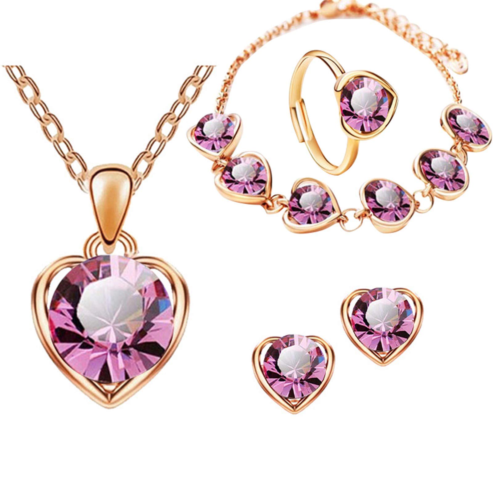**Elegant Women's Jewelry Set - Crystal Heart Bracelet, Necklace, Earrings & Ring (4-Piece) | Perfect for Weddings, Parties & Gifts**