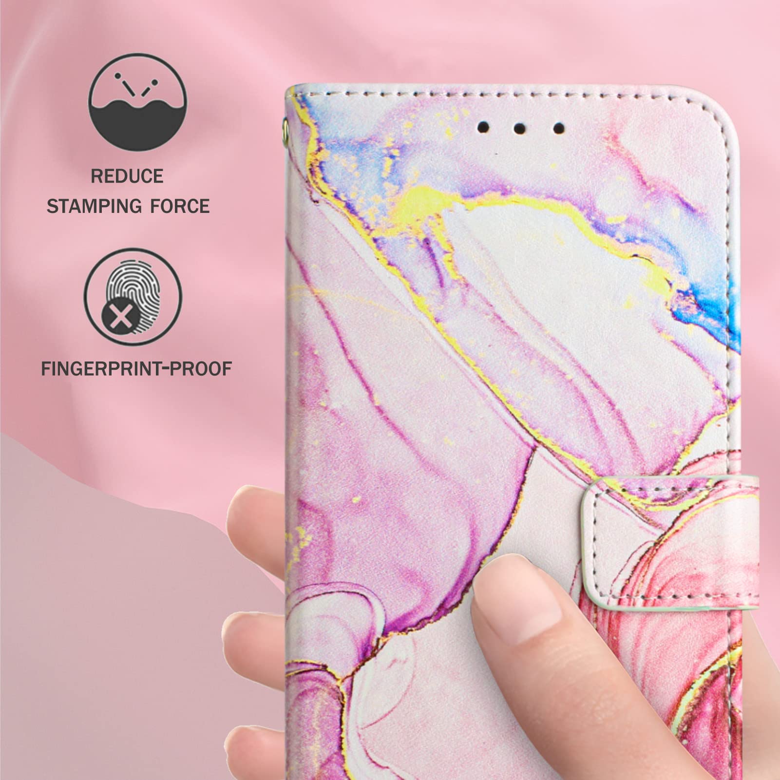 Samsung Galaxy S21 Ultra Leather Wallet Case - Flip Folio Cover with Card Holder & Kickstand | Marble Design Protective Phone Case for Women (Rose Gold) | Perfect for Work, Travel & Everyday Use