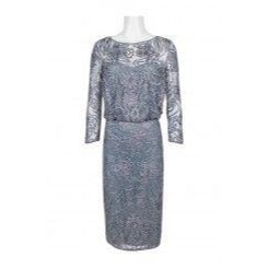JS Collections Illusion Neck Midi Dress - Elegant Silver Smoke Color for Women | Perfect for Cocktail Parties, Date Nights & Special Occasions