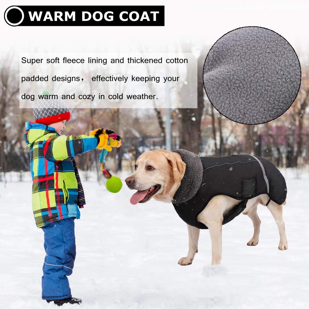 QBLEEV Reflective Waterproof Dog Winter Coat - Fleece Lined Warm Dog Jacket with Turtleneck for Small, Medium & Large Dogs - Cold Weather Snowsuit & Christmas Pet Apparel for Outdoor Walks & Winter Adventures
