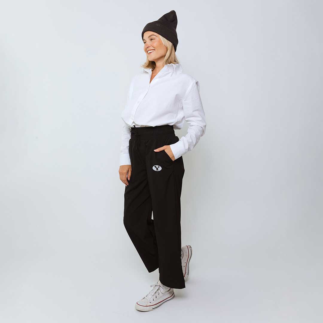 BYU Audrey Wide Leg Pants for Women - High Waisted Stretch Comfortable Trousers, Black - Perfect for Office, Travel & Casual Wear