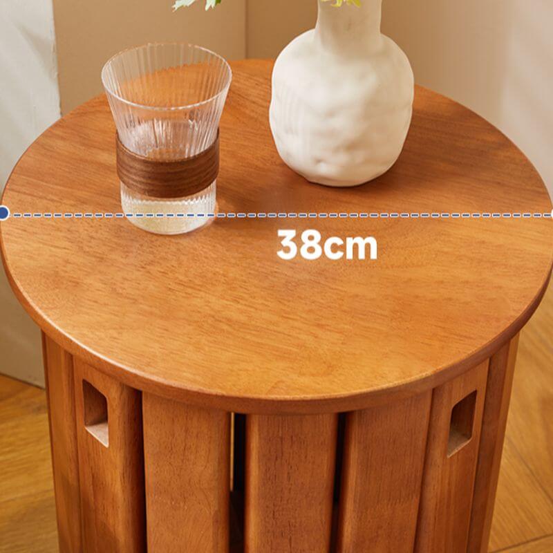 Minimalist Solid Color Utility Stool with Midnight Black/Auburn/Natural Finish - Stackable Drum Base & Natural Wood Seat - Perfect as Side Table, Bedside Stool or Living Room Accent