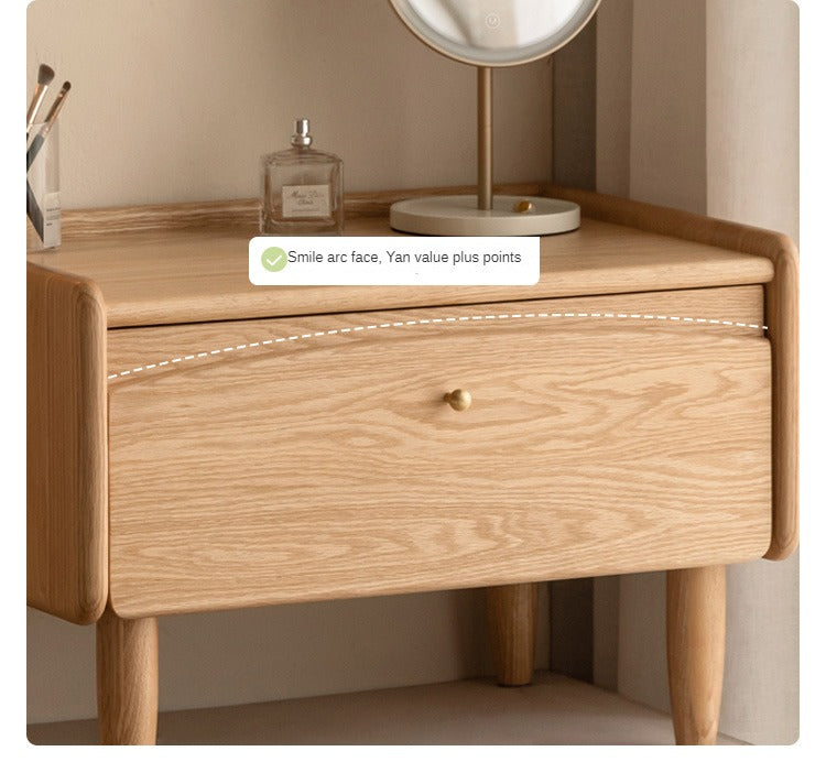 Solid Oak Wood Small Dressing Table with Mirror - Compact Vanity Desk for Bedroom, Makeup & Beauty Station - Perfect for Small Spaces & Apartment Living