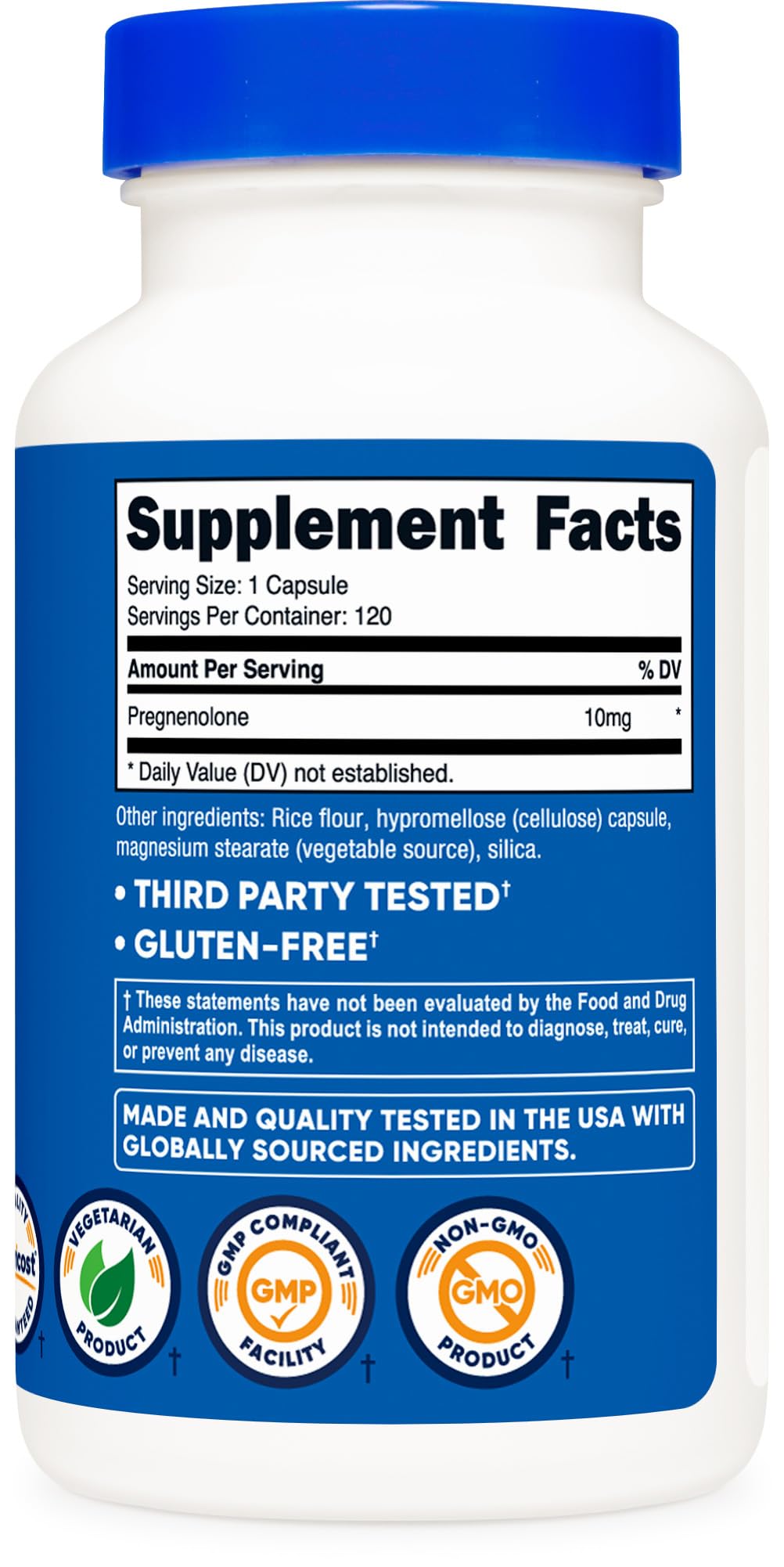 Nutricost Pregnenolone 10mg, 120 Capsules - Non-GMO, Gluten Free, Vegetarian Supplement for Hormone Support & Stress Relief - Supports Energy, Mood & Cognitive Function