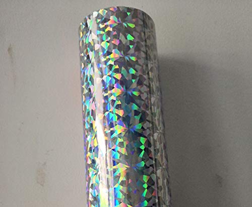 Holographic Foil Silver Color Broken Glass Design Heat Transfer Film for DIY Crafts (64cm x 120m) - Perfect for Paper Cards, Plastic Materials, Scrapbooking & Gift Wrapping