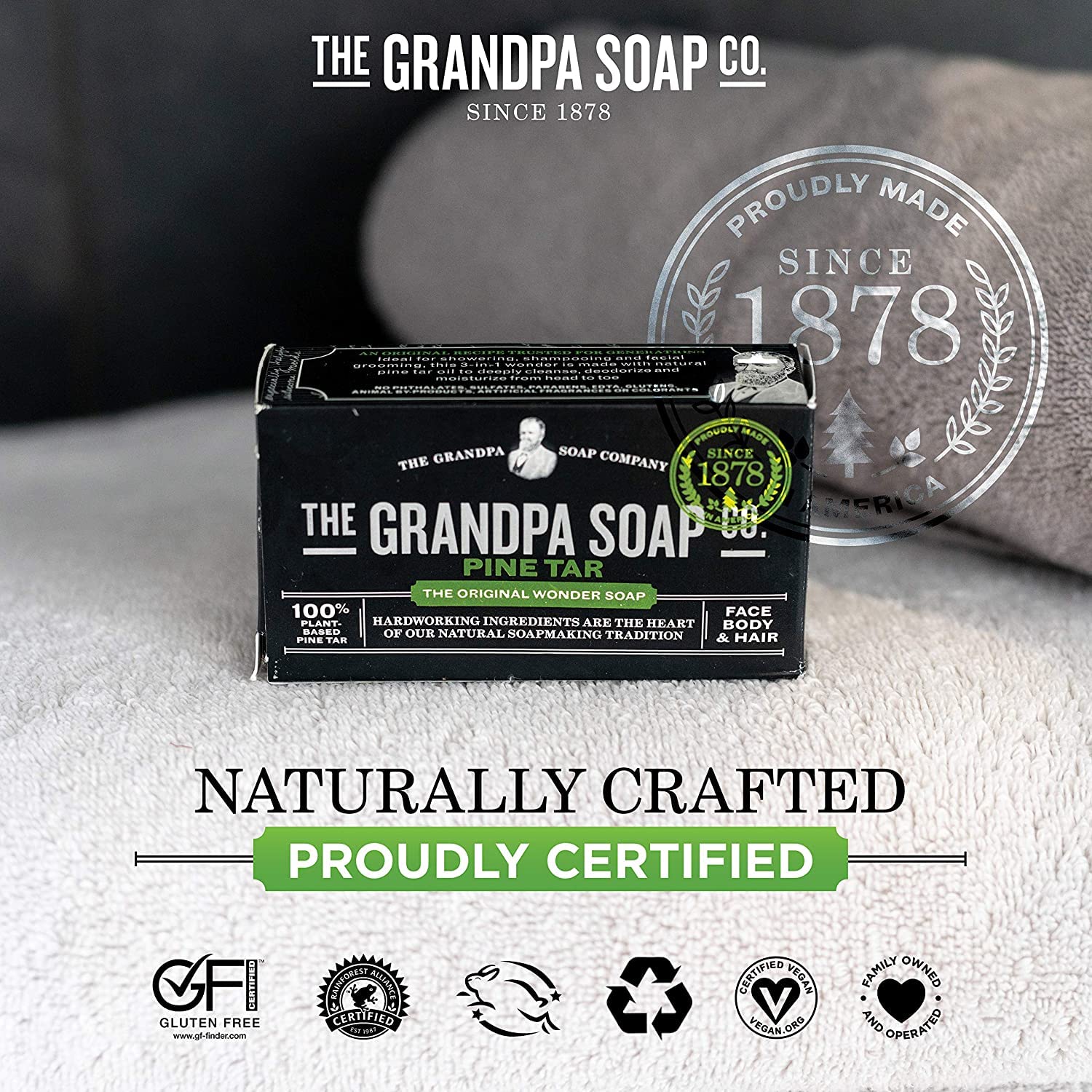Grandpa's Soap Pine Tar Soap 4.25 oz (Pack of 4) - All-Natural Skin Care for Eczema, Psoriasis & Dry Skin Relief - Perfect for Camping, Hiking & Outdoor Activities