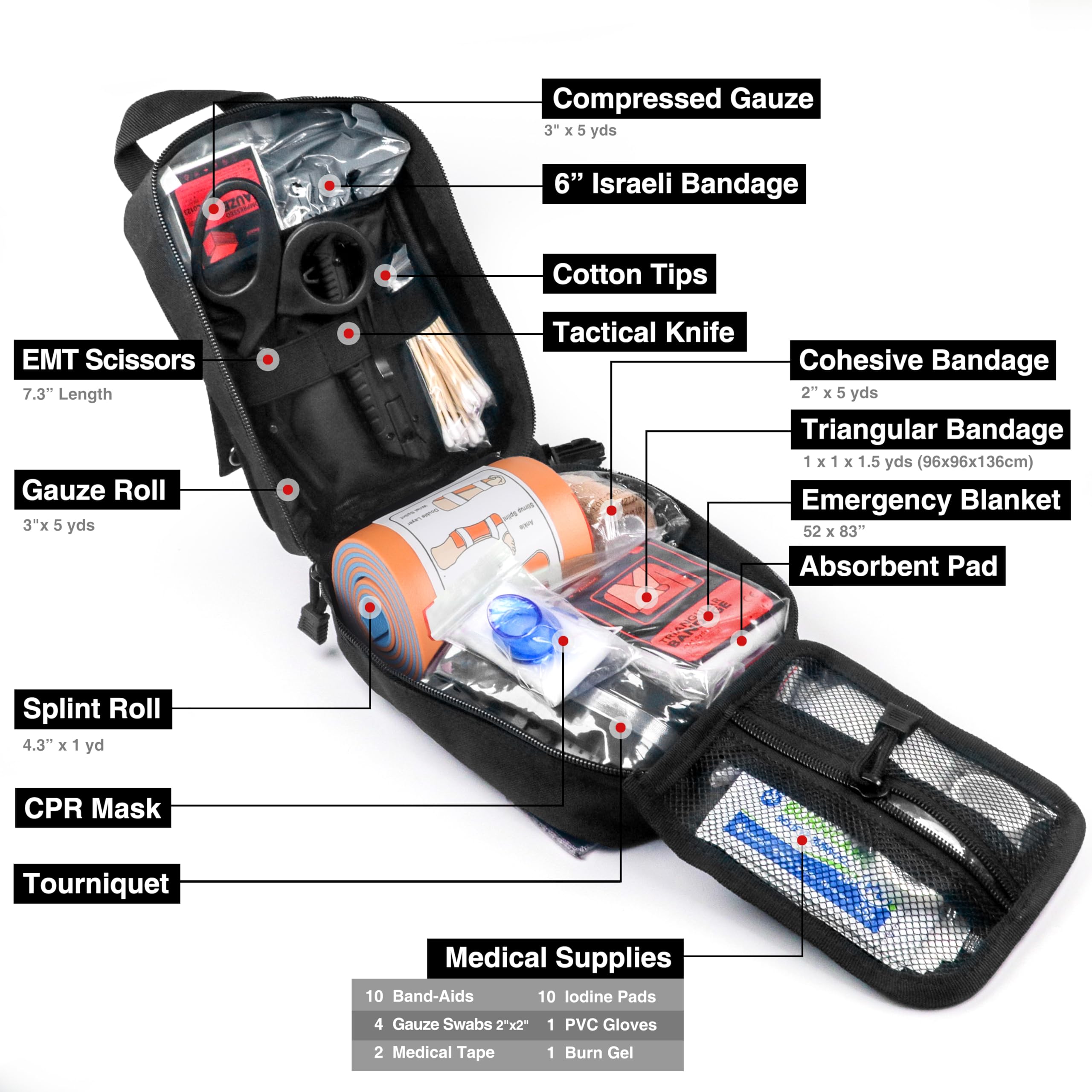 Tactical Survival First Aid Kit with Tourniquet & Israeli Bandage - Military IFAK for Wound Care, Bleeding Control & Trauma Hemorrhage - Perfect for Outdoor Adventures, Emergency Preparedness & Combat Training