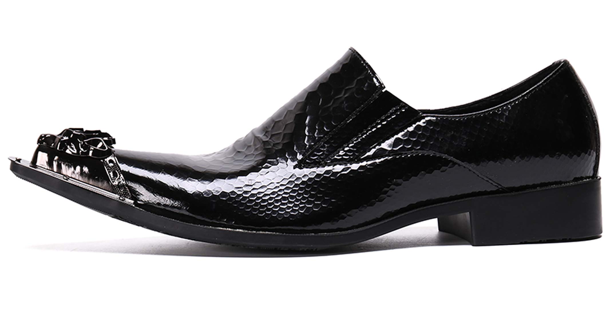 Santimon Men's Pointed Toe Loafers - Shiny Patent Leather Dress Shoes with Stylish Metal Tip for Western Fashion | Perfect for Business, Office & Formal Occasions