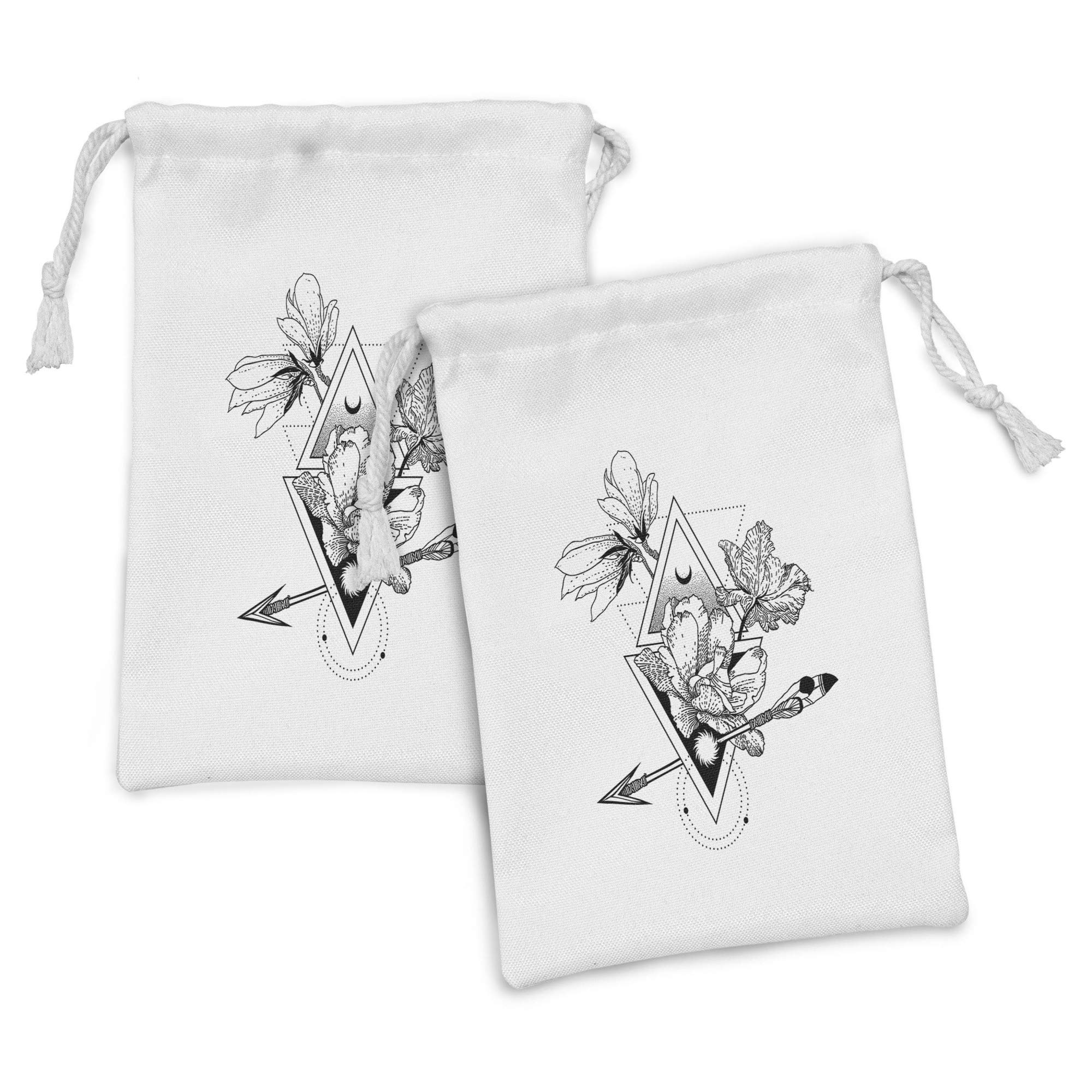 Ambesonne Alchemy Fabric Pouch Set of 2 - Bohemian Drawstring Bags for Toiletries, Jewelry & Travel Essentials, 9