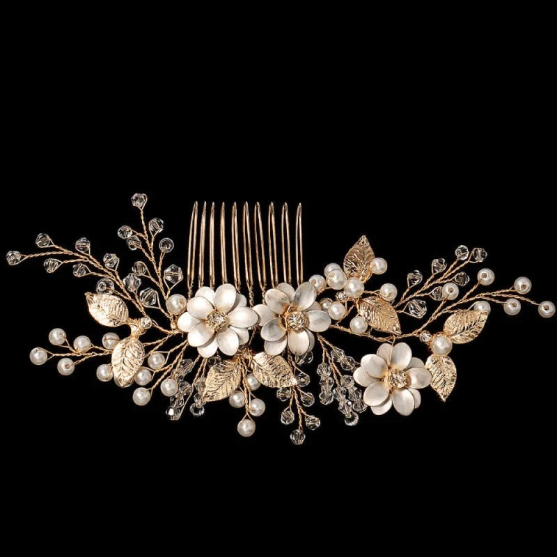 Vintage Inspired Gold Floral Hair Comb for Brides - Elegant Wedding Hair Accessory A7920 | Perfect for Bridal, Prom, and Special Occasions