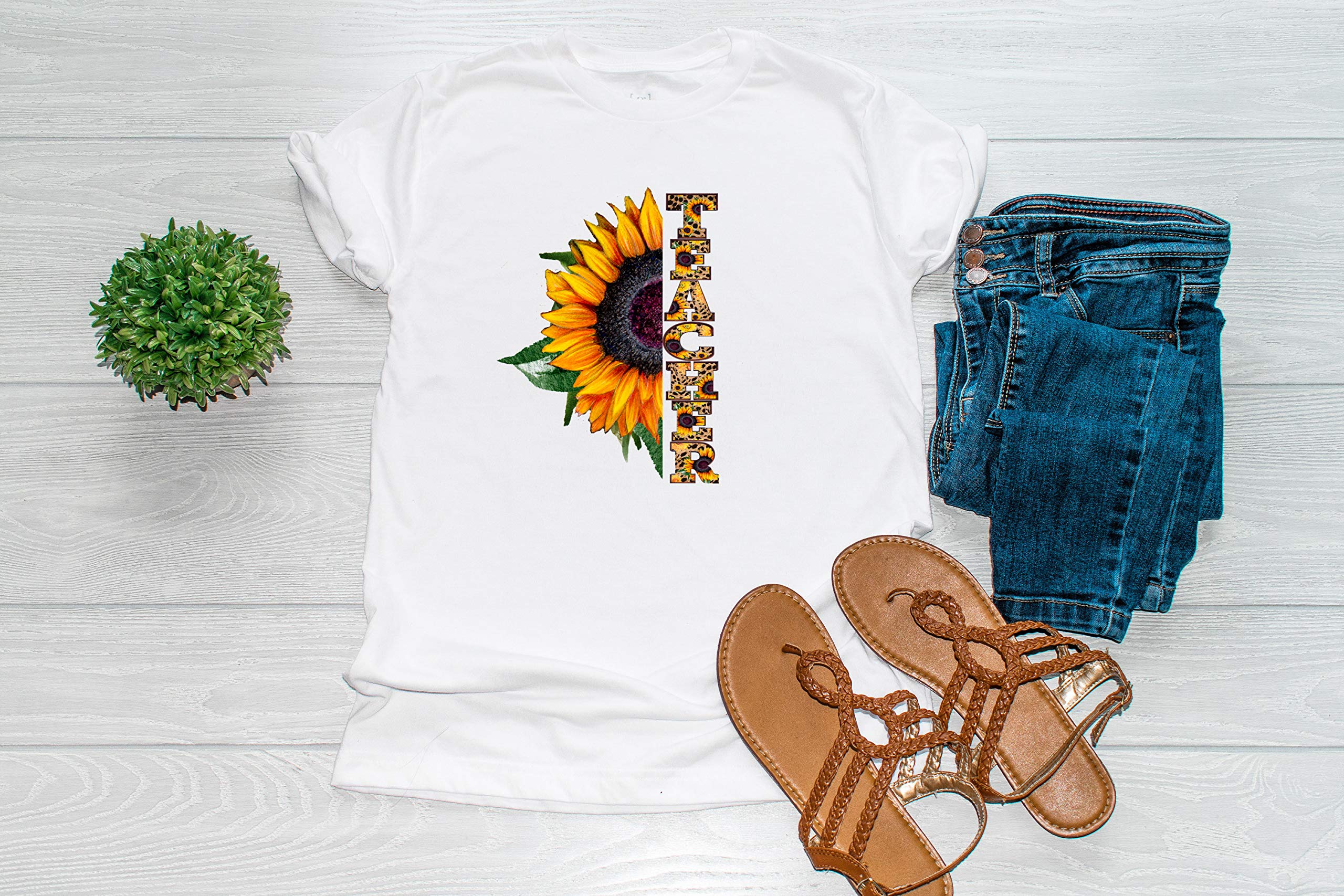 Sunflower Cheetah Sublimation Transfer for T-Shirts & Mugs - Ready to Press DIY Design for Teachers, Leopard Print, Multiple Sizes - Perfect for Custom Apparel, Gifts & Craft Projects