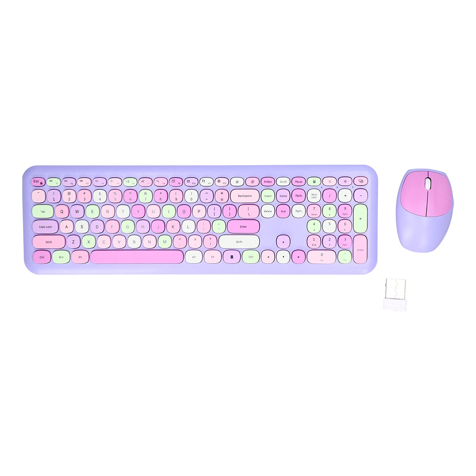 GOWENIC 2.4G Wireless Keyboard and Mouse Combo - Retro Multi-Color Cute Design with Number Pad, Silent Typing for PC, Laptop, Office & Home Use (Purple Mixed Color) - Perfect for Work, Gaming & Study