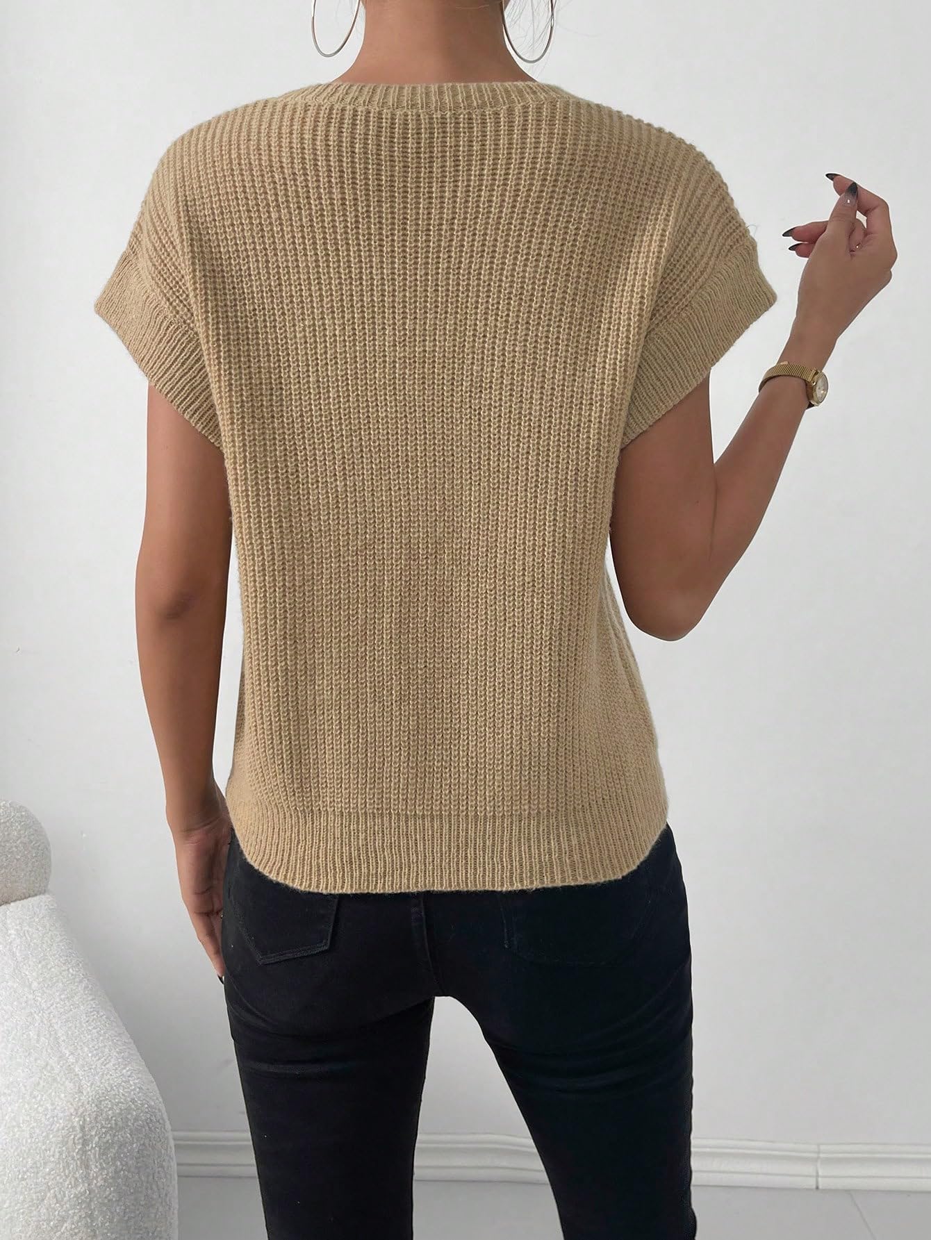 Milumia Women's Casual Knit Pullover Sweater - Soft Crew Neck Cap Sleeve Top for Everyday Wear | Perfect for Office, Weekend Outings & Layering in Fall/Winter