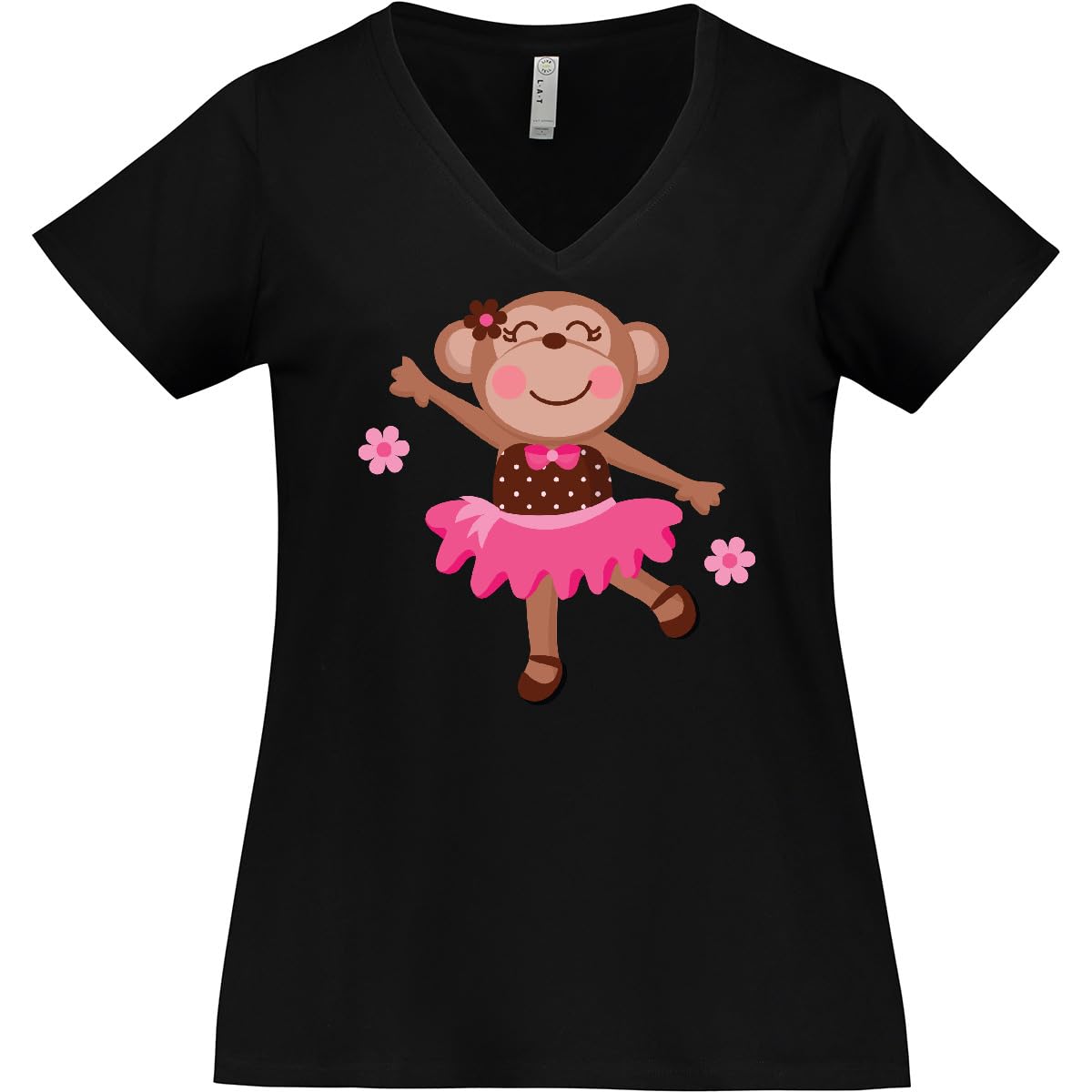 Inktastic Ballerina Dance Monkey Women's Plus Size V-Neck T-Shirt - Comfortable Casual & Dance Wear for Women, Perfect for Ballet Classes, Dance Practice & Everyday Outfits