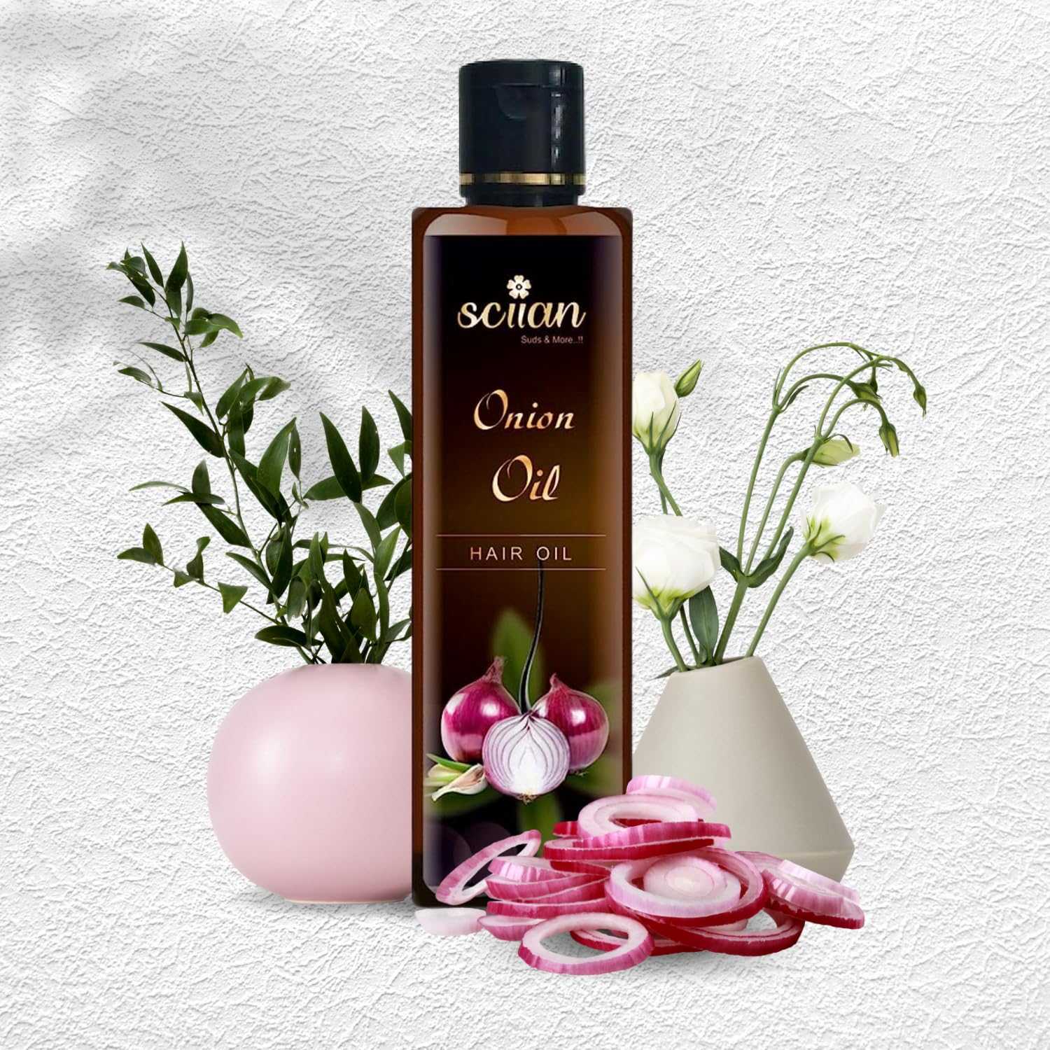 SCIIAN Onion Hair Oil 100ml - Natural Scalp Nourishment for Dry, Frizzy Hair - Reduces Dandruff & Promotes Smooth, Silky Hair - Perfect for Daily Hair Care & Styling