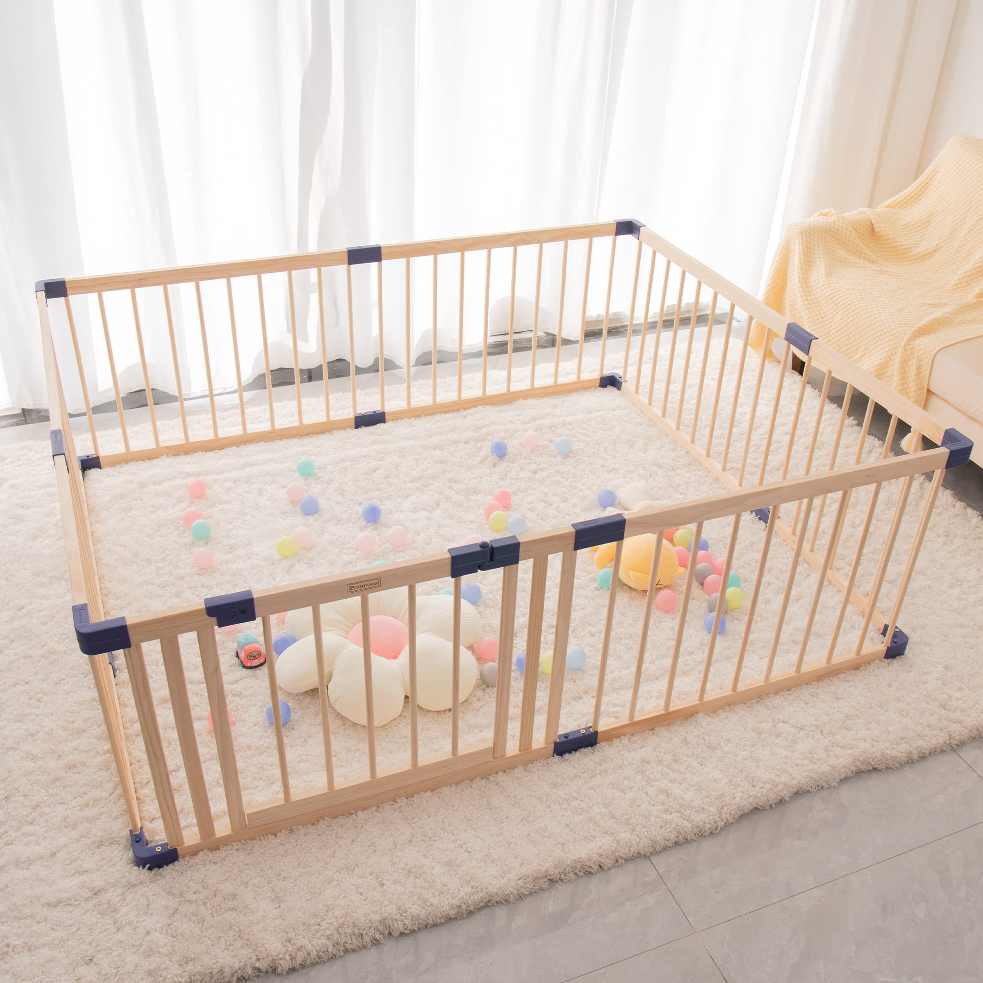 Safe & Sturdy Baby Playpen with Safety Gate - Wooden Play Yard for Kids Indoor & Outdoor - Anti-Drop Activity Center for Toddlers - Perfect for Playtime, Learning & Childproofing Your Home