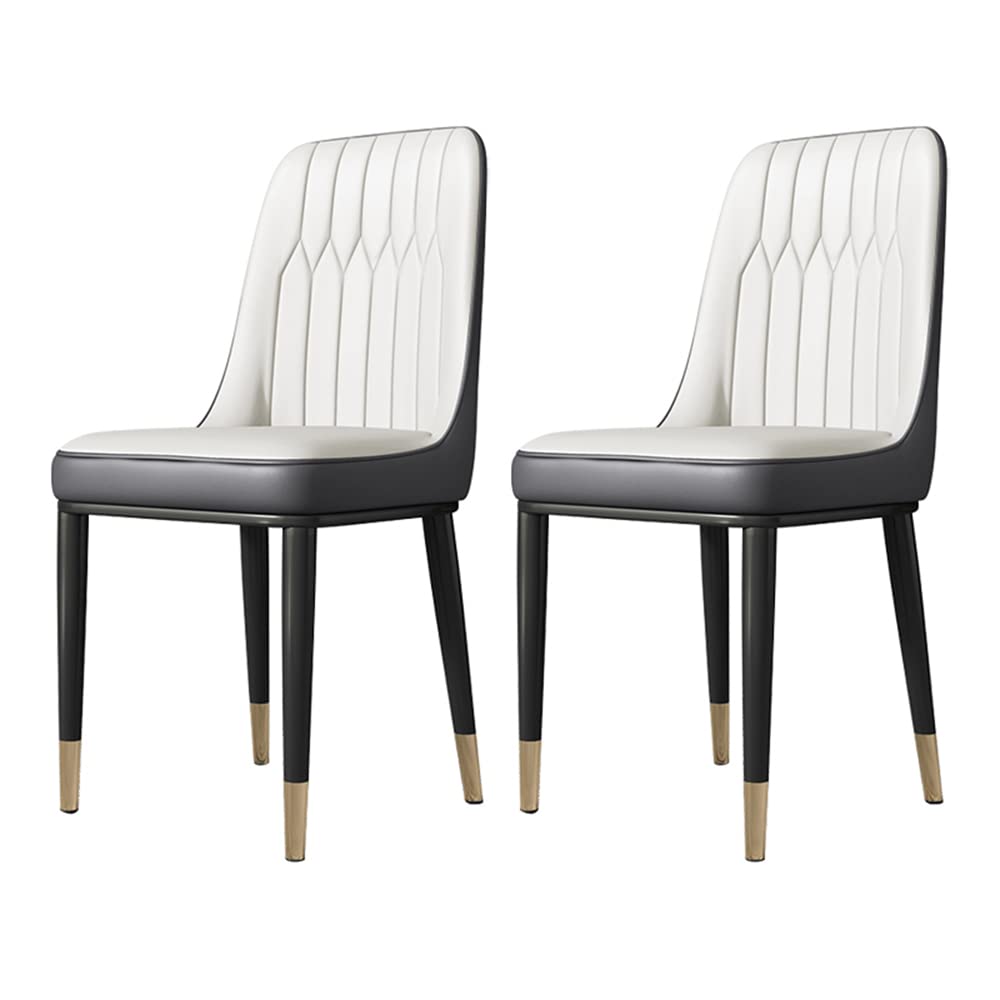 Modern Metal Dining Chairs Set of 2 - Luxurious Leather Parsons Armless Side Chairs with Brass/Gold Legs for Kitchen, Restaurant & Home Decor - White Contemporary Dining Room Furniture