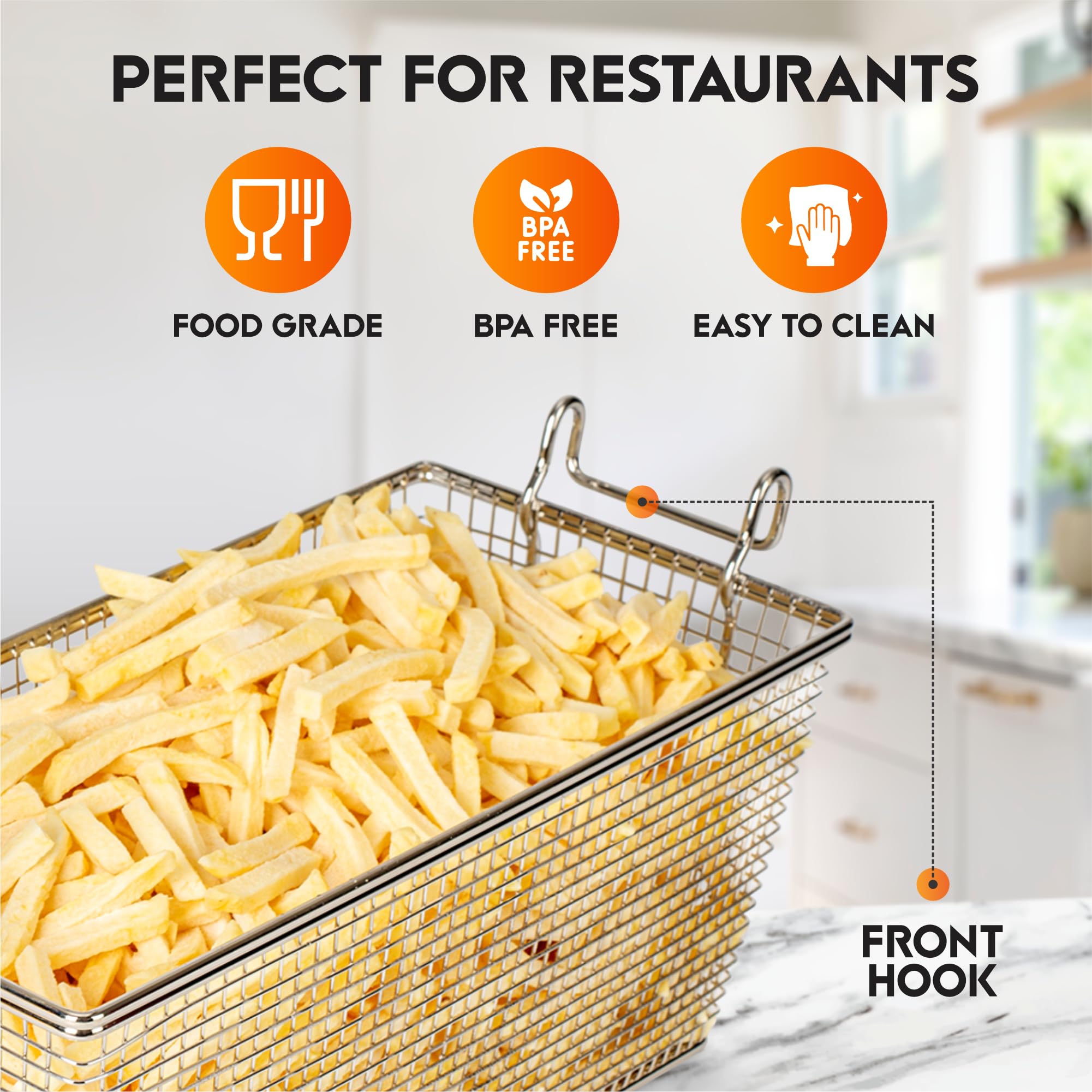 4-Pack Stainless Steel Commercial Deep Fryer Baskets with Handles - 13.25