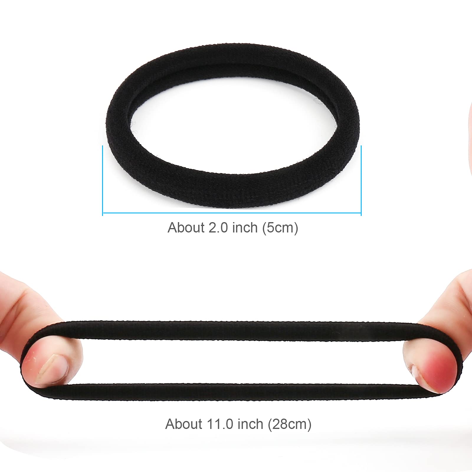 60PCS Black Large Hair Ties - Soft Cotton Hair Bands & Seamless Ponytail Holders for Women by NineTong - Perfect for Gym, Work, and Everyday Hairstyles