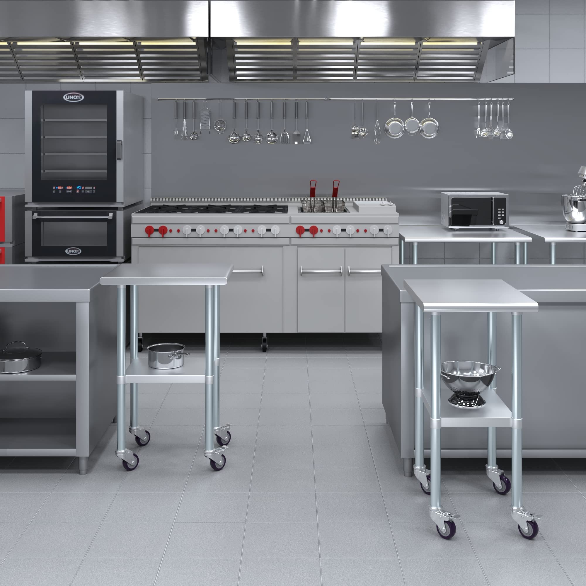 AmGood 24x18 Inch Stainless Steel Work Table with Wheels - Heavy Duty Rolling Metal Utility Table for Kitchen, Restaurant & Commercial Use | Mobile Kitchen Island Cart for Food Prep & Serving