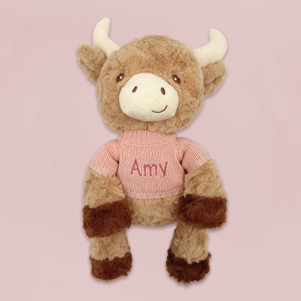 Personalized Pink Harriet Highland Cow Welcome Baby Gift Hamper - Perfect for Newborn Gifts, Baby Showers & Nursery Decor