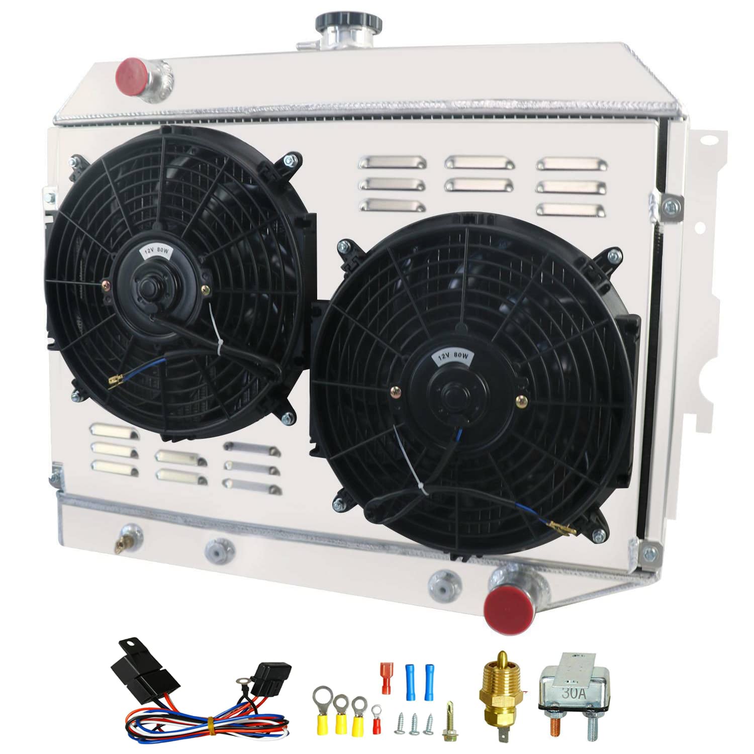 CoolingMaster 4 Row Aluminum Radiator with Shroud Fan & Relay Kit - Compatible with 1968-1974 Dodge Charger, Coronet & Plymouth Mopar - High Performance Cooling for Classic Muscle Cars & Hot Rods