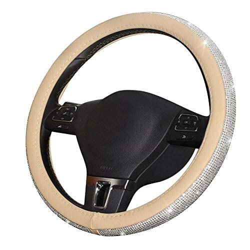 BEIGE LEATHER CLEAR CRYSTALS