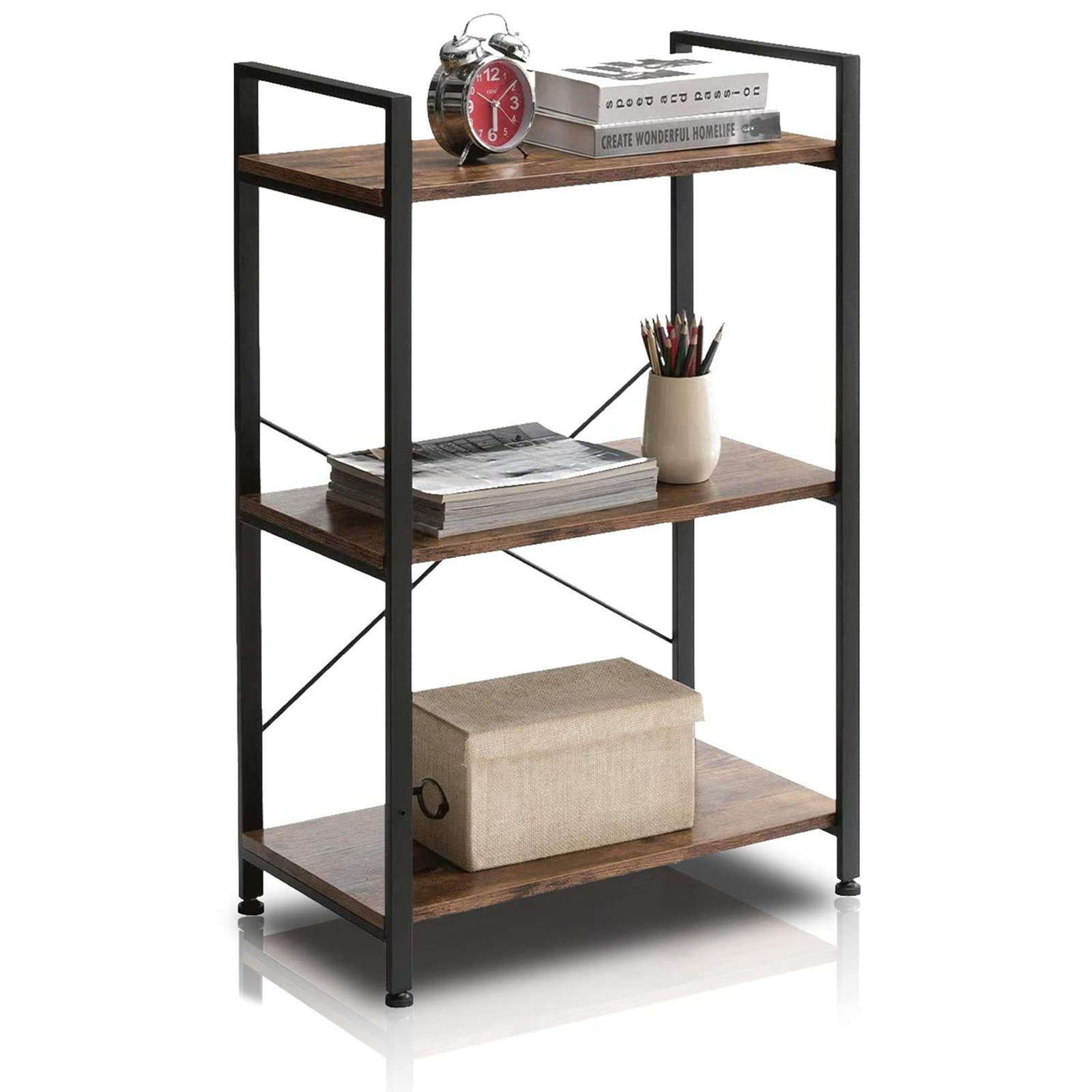 VANSPACE 3-Tier Industrial Ladder Bookcase with Sturdy Metal Frame - Modern Storage Organizer for Books, Decor & Essentials - Perfect for Bedroom, Living Room & Home Office - Space-Saving Solution for Small Apartments & Dorm Rooms