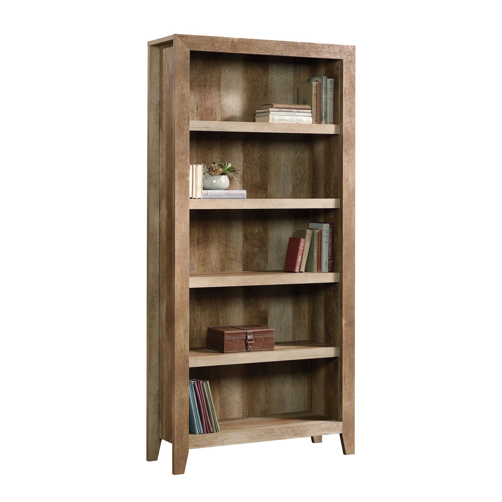 Sauder Dakota Pass 5-Shelf Bookcase with Desk - Craftsman Oak Finish - Home Office & Study Room Furniture for Books, Decor & Workspace
