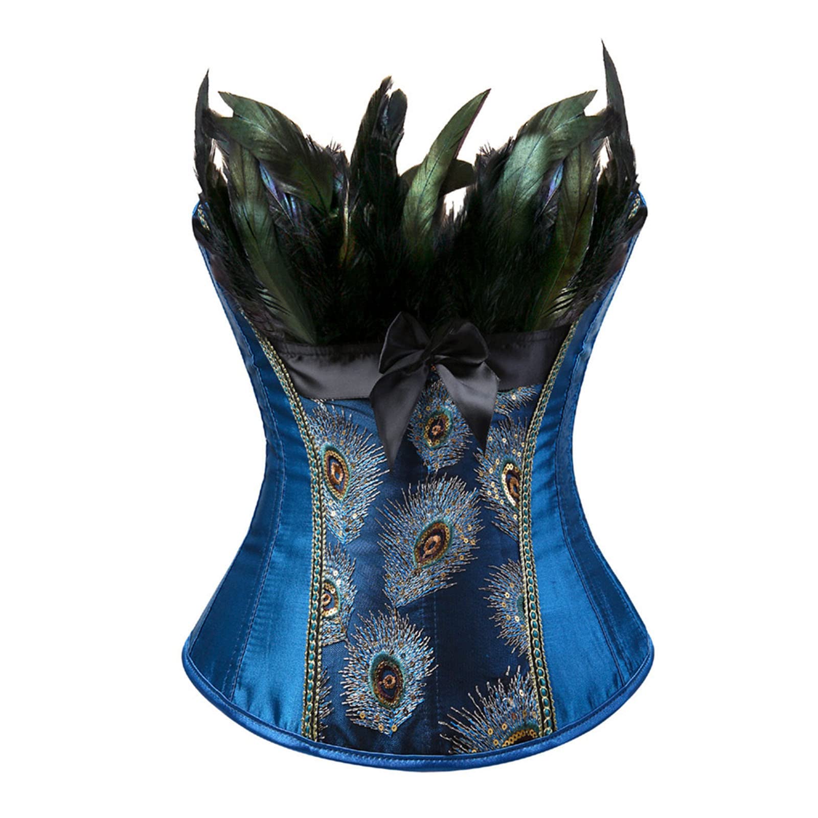 Plus Size Corset Top for Women with Feather - Vintage Gothic Brocade Overbust Lace Bodyshaper Costume | Masquerade Ball, Halloween, Cosplay, Burlesque & Steampunk Outfits