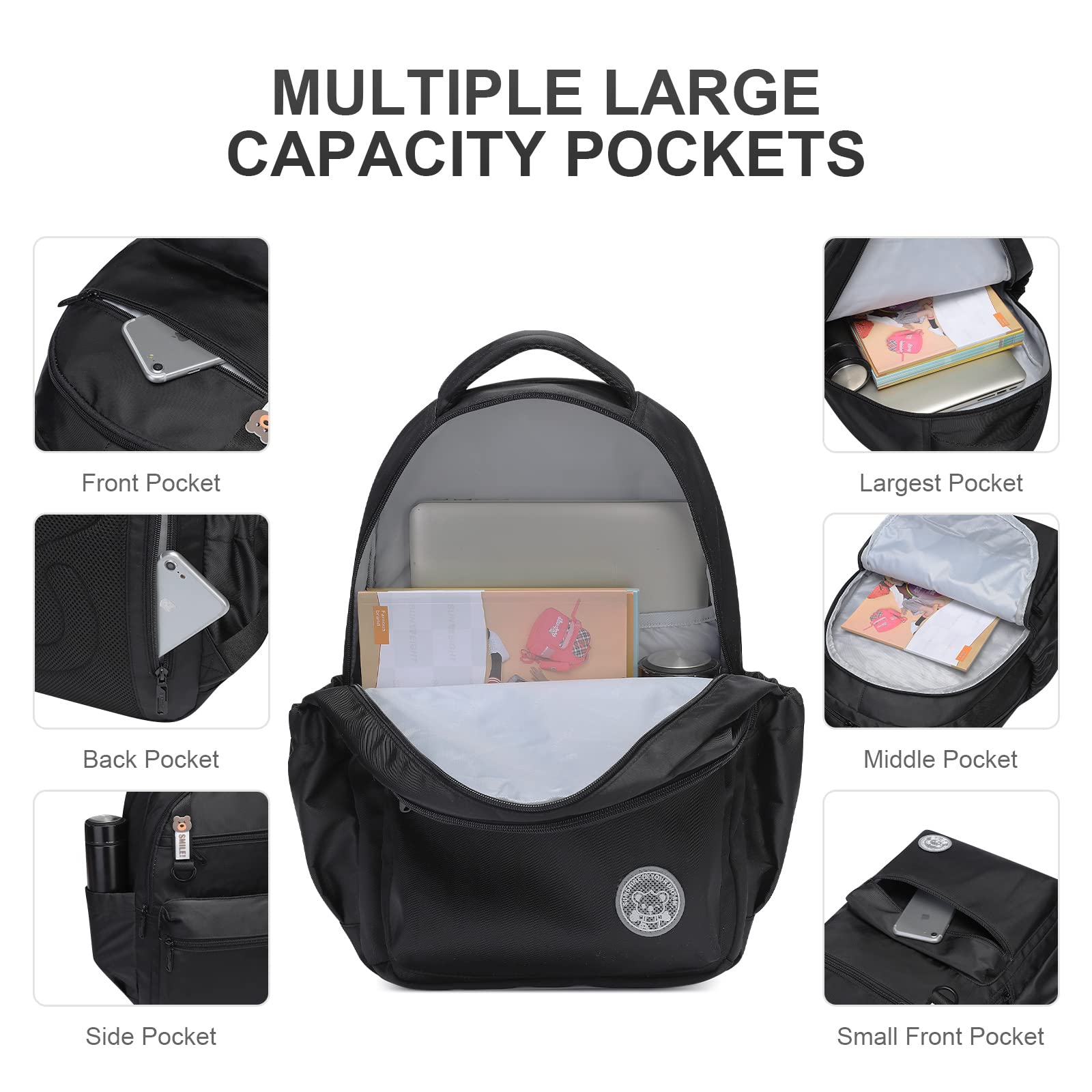 Caran·Y Lightweight Kids Backpack for School - Durable Classic Backpack for Boys & Girls Ages 6+ (Black) - Perfect for Elementary Students, Day Trips & Outdoor Adventures