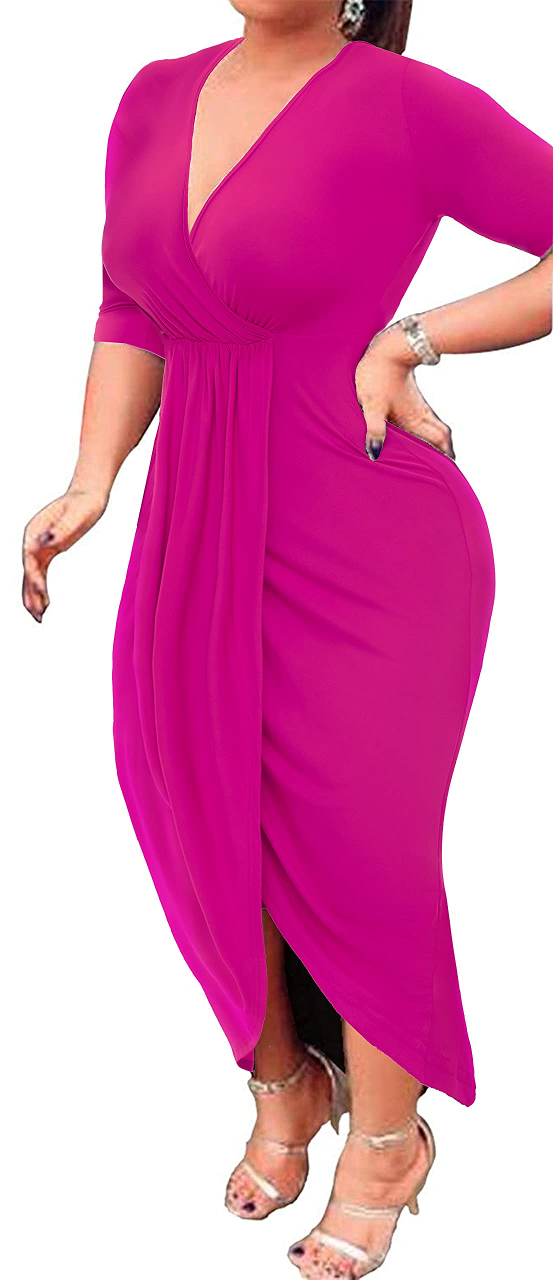Plus Size Club Dresses for Women - Elegant Bodycon Prom Ball Gown | Wedding Guest & Bridesmaid Midi Dress for Night Parties & Special Occasions