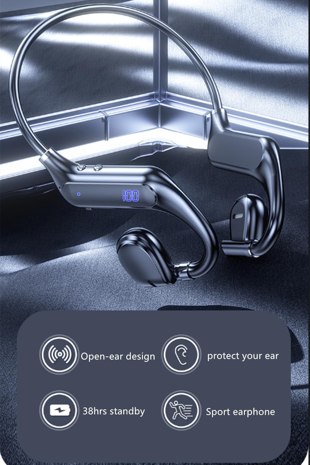 Bluetooth Bone Conduction Headphones - Open Ear Wireless Headset with 38H Playtime, IPX5 Waterproof - Perfect for Running, Cycling, Hiking, Driving & Workout - Sweatproof Sport Earphones for Active Lifestyle