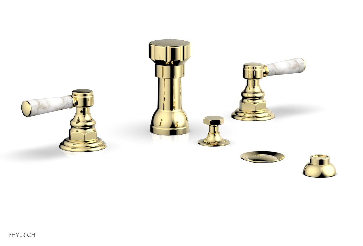 Premium HEX TRADITIONAL Four-Hole Bidet Faucet Set with White Marble Lever Handles - 500 62 - Perfect for Modern Bathroom Renovations & Luxury Home Upgrades