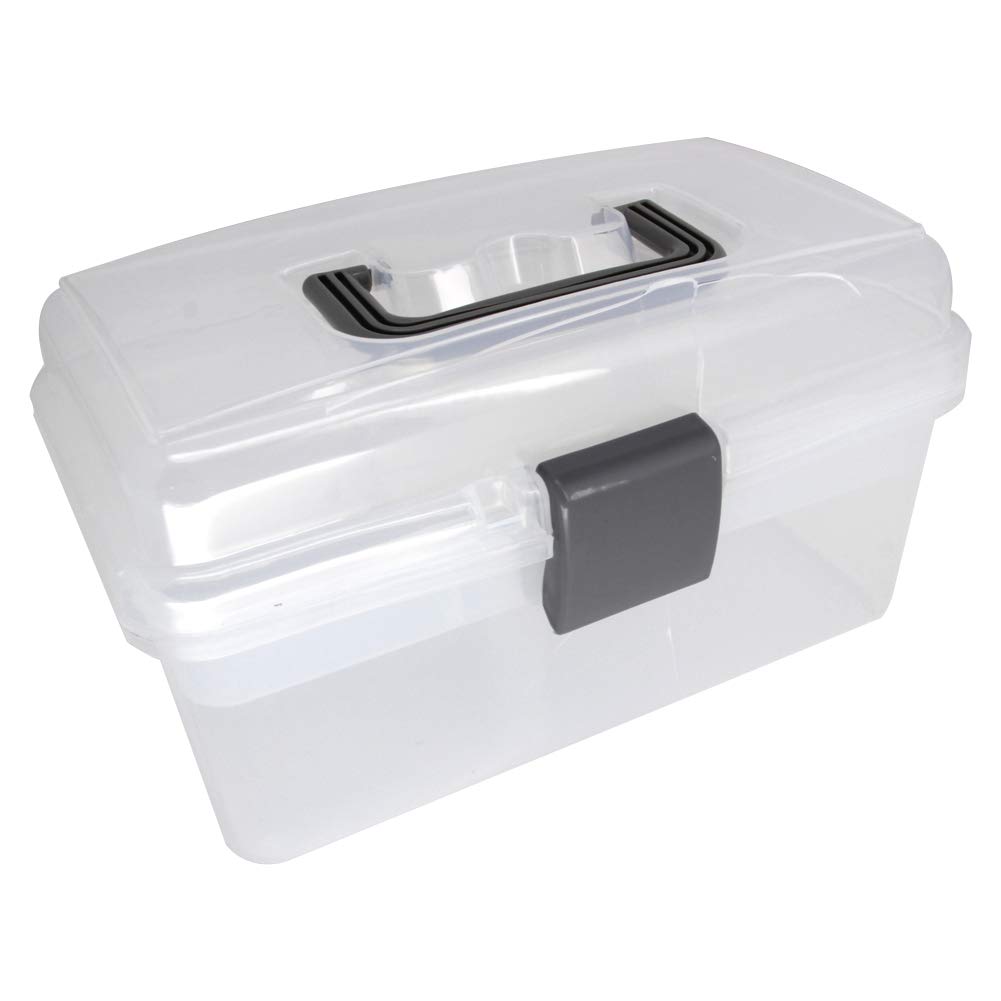 Utoolmart Plastic Tool Box with Removable Tray - 10.2 x 6.5 x 5.5 Inches Translucent Tool Organizer for DIY, Home Repair, Crafts & Art Supplies Storage - Perfect for Workshop, Garage & Kids Toys Organization