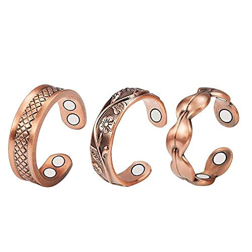 3pcs Pure Copper Magnetic Therapy Rings for Arthritis Pain Relief & Carpal Tunnel - Adjustable Magnetic Copper Rings for Women - Perfect for Daily Wear, Work & Sports Activities