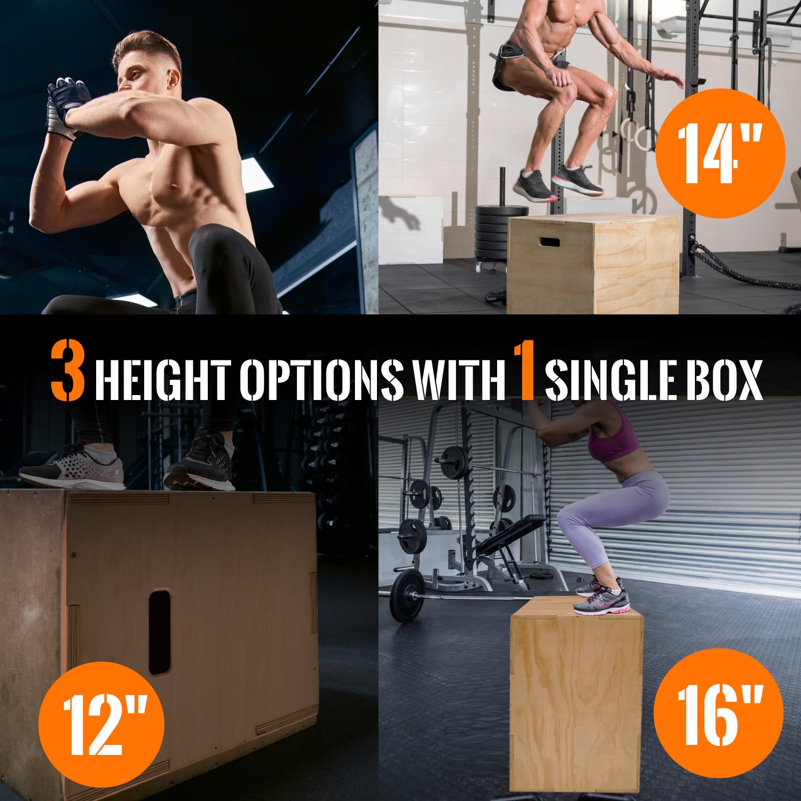 CAELUM 3-in-1 Wood Plyo Box - Non-Slip Plyometric Jump Box for Home & Gym, 400lbs Weight Capacity - Perfect for CrossFit, HIIT, Jump Training, Squats & Step-ups - Ideal for Home Workouts & Professional Fitness Studios