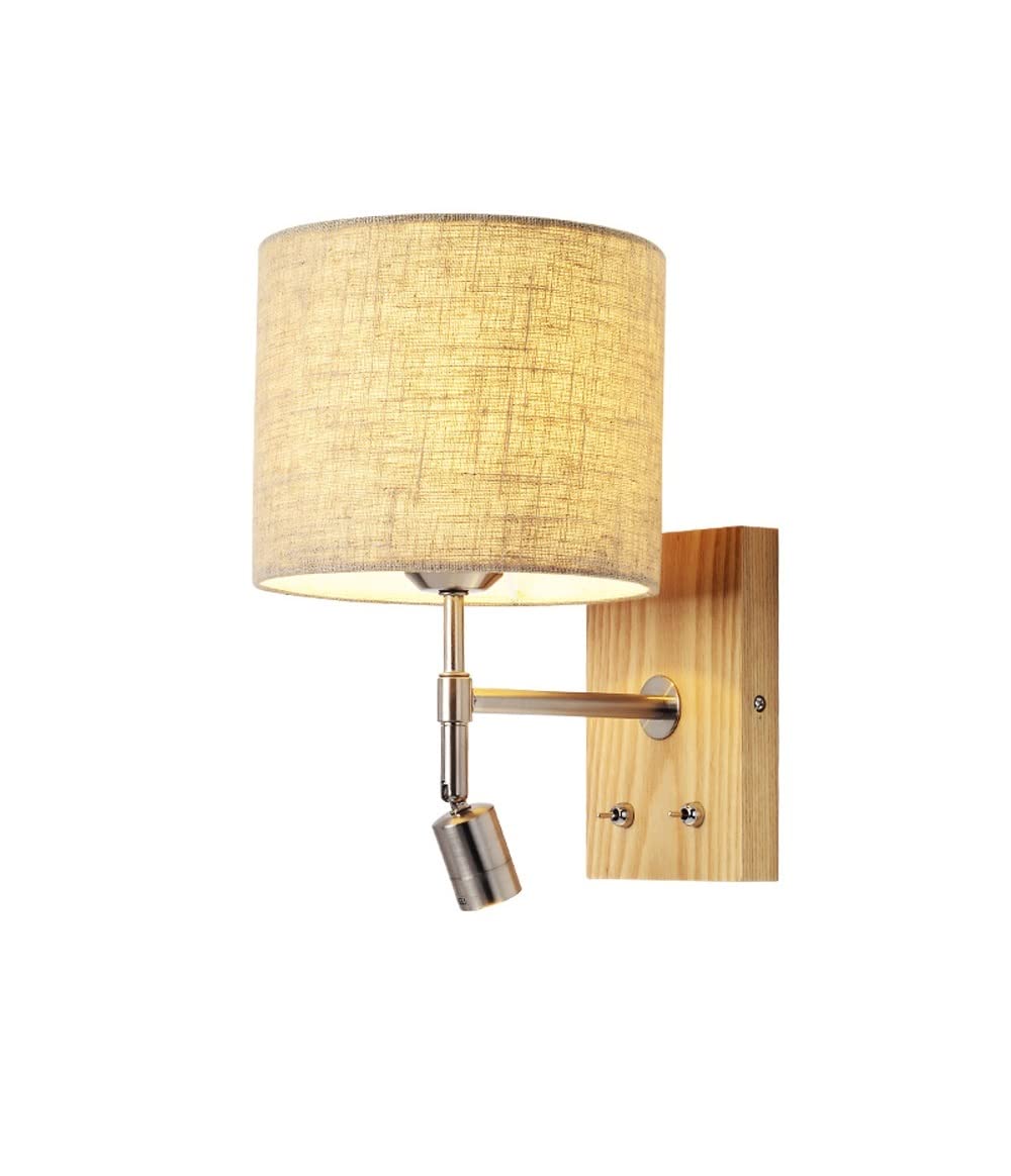 Modern 2-Light Solid Wood Wall Sconce with LED Reading Light - Bedside Wall Lamp for Bedroom, Living Room & Hallway - Independent Switch Control - Perfect for Cozy Reading Nooks & Ambient Lighting