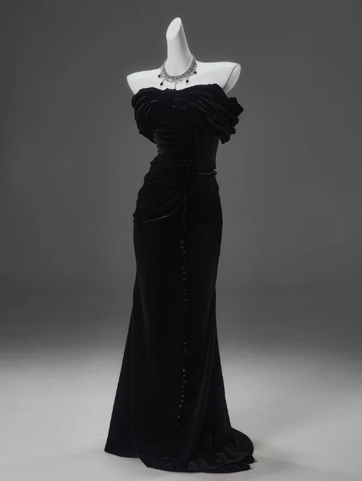 Elegant Black Mermaid Off-the-Shoulder Velvet Long Prom Dress J6759 - Perfect for Homecoming, Evening Gala & Formal Events
