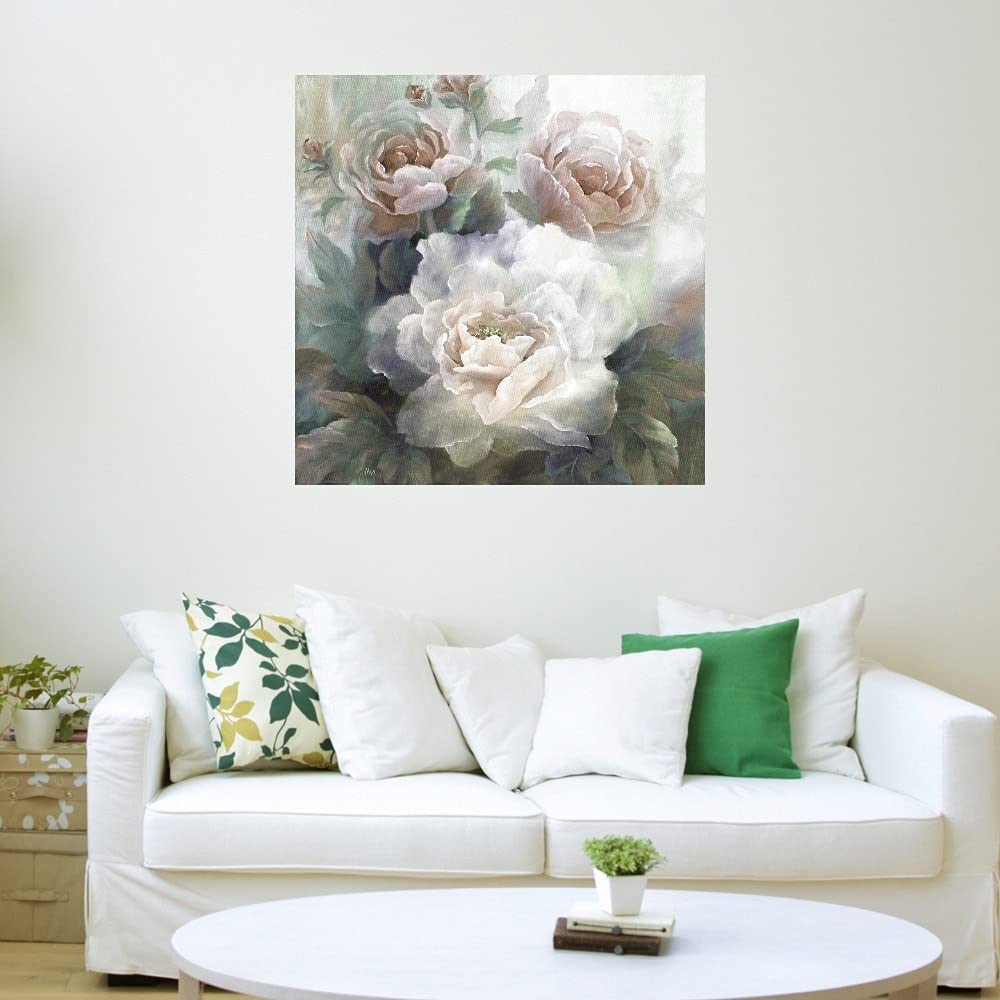 Botanical Wall Art Canvas - White Roses III by Artist Nan | 22x22 Inch Floral Bathroom Decor, Bedroom Plant Pictures, Soft Canvas Wall Art for Home & Office