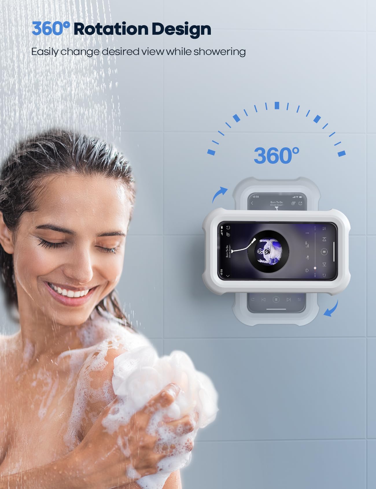 Lamicall Waterproof Shower Phone Holder - 3-in-1 Adjustable Suction Cup Mount for iPhone, Samsung & Smartphones | Perfect for Bathroom, Kitchen & Car Use