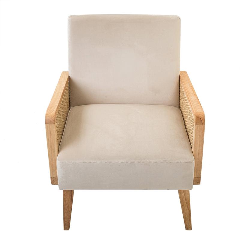Sybil Cane Armchair - Handwoven Rattan Accent Chair with Cushion | Boho Chic Living Room, Bedroom, or Patio Furniture for Home Decor