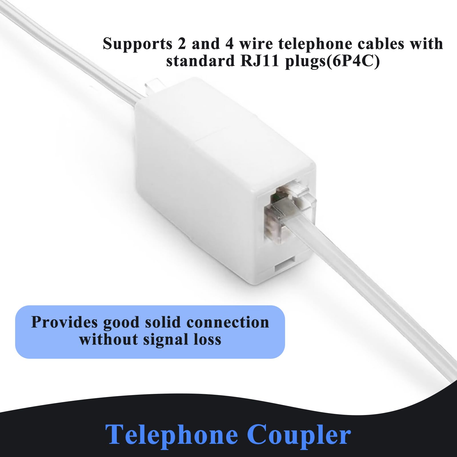 10FT Phone Cord with RJ11 Plug - Landline Telephone Cable Includes Inline Coupler, RJ11 Splitter & 10 Cable Clips (White) - Perfect for Home Office, Business Phones & Telecom Setup