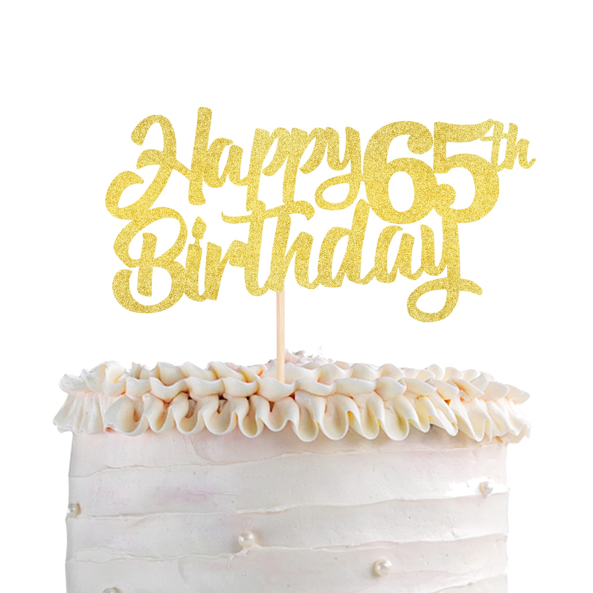 1 Pack Gold 65th Birthday Cake Topper - Glitter Happy 65th Birthday Cake Decorations - Cheers to 65 Years - 13 Fabulous Cake Picks for 65th Birthday Party Supplies - Perfect for Anniversary Celebrations & Retirement Parties